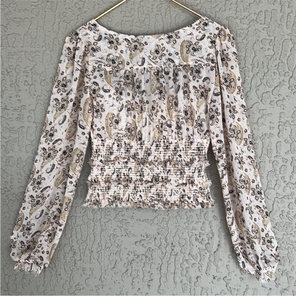 Free People Floral Paisley Smocked Crop Blouse Boho Lolita Top XS - Picture 6 of 12